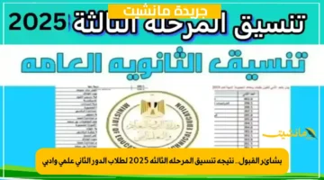 بشائر القبول.. نتيجة تنسيق المرحلة الثالثة 2025 لطلاب الدور الثاني علمي وأدبي 1